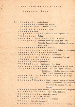 Wykaz utworów muzycznych Czesława Żaka